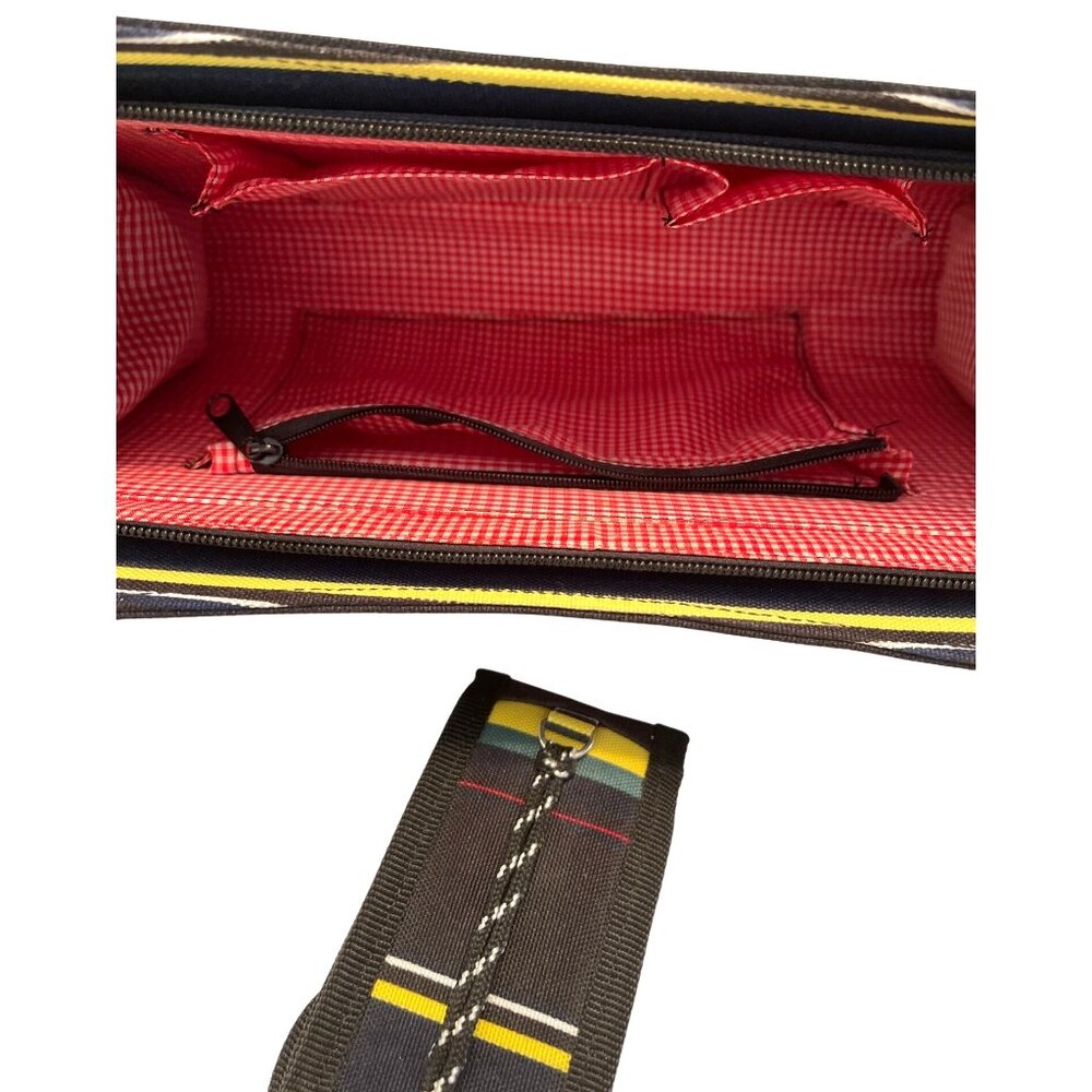 Striped Canvas Shoulder Bag Purse Small Baguette Y2K Retro Red Blue Pocketbook - Picture 10 of 11